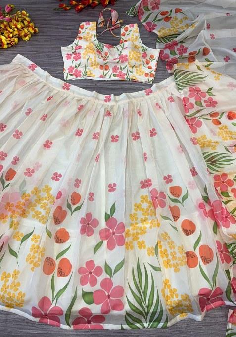 White Sequins Work Silk Lehenga Choli