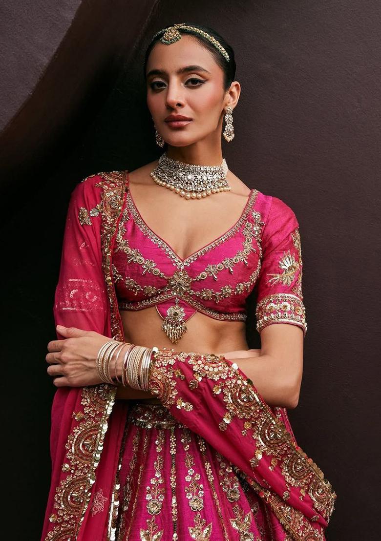 Pink Sequins Work Silk Lehenga Choli