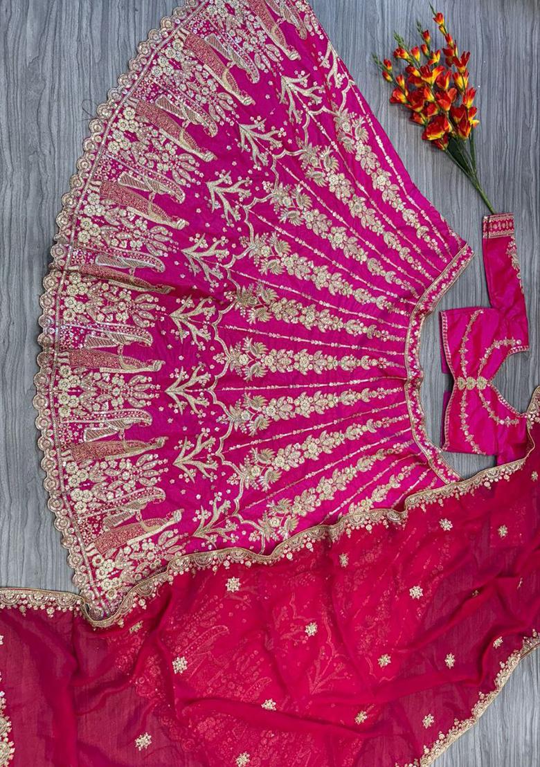 Pink Sequins Work Silk Lehenga Choli