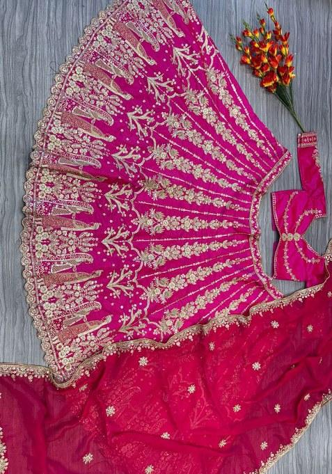 Pink Sequins Work Silk Lehenga Choli