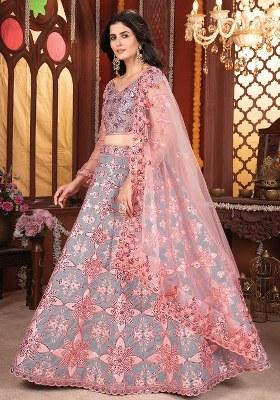Grey Sequins Work Silk Lehenga Choli