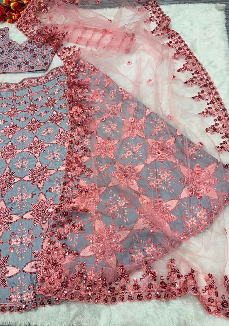 Grey Sequins Work Silk Lehenga Choli