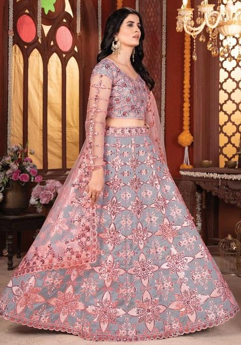 Grey Sequins Work Silk Lehenga Choli