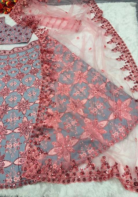 Grey Sequins Work Silk Lehenga Choli