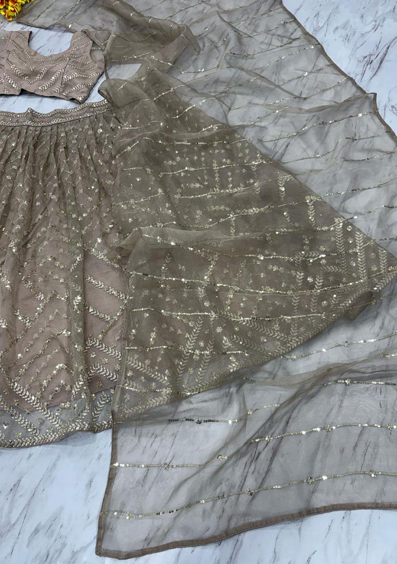 Grey Sequins Work Silk Lehenga Choli