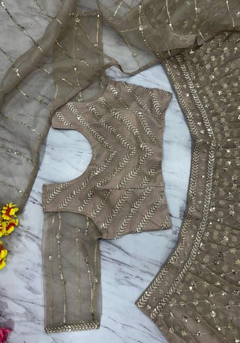 Grey Sequins Work Silk Lehenga Choli