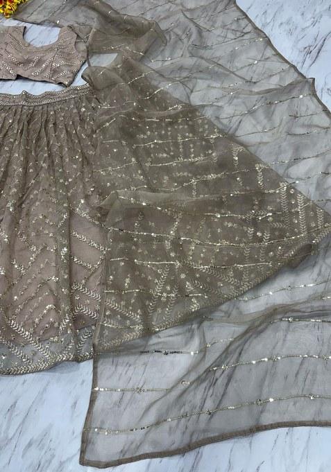 Grey Sequins Work Silk Lehenga Choli