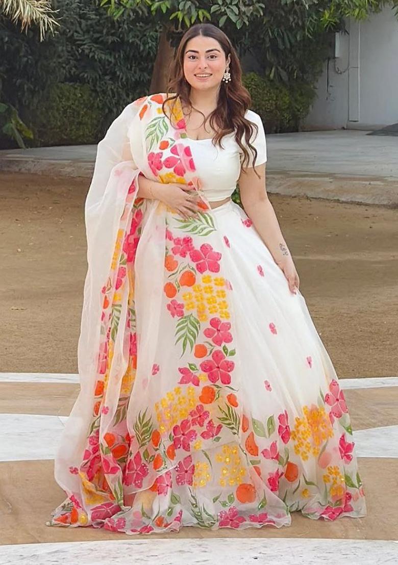 White Sequins Work Silk Lehenga Choli