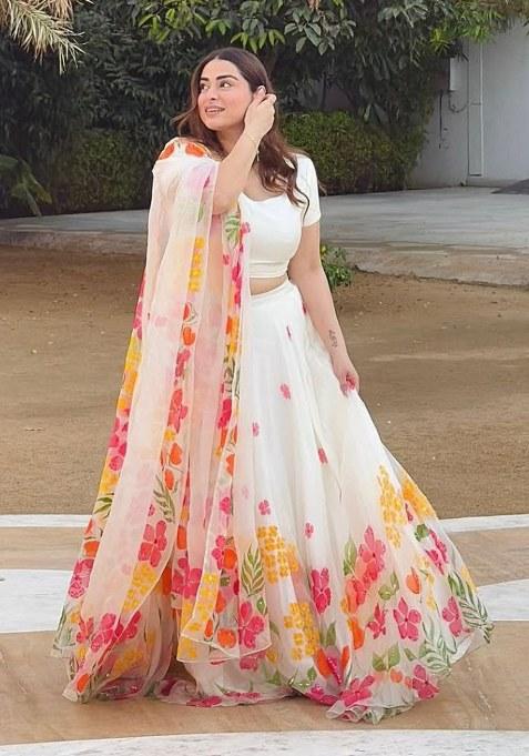 White Sequins Work Silk Lehenga Choli