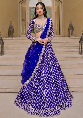 Blue Sequins Work Georgette Lehenga Choli