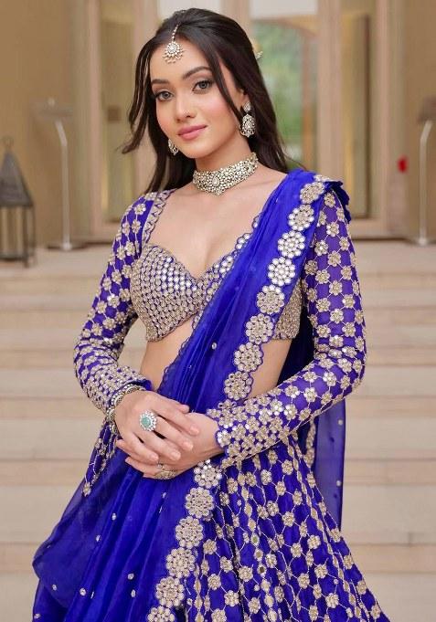 Blue Sequins Work Georgette Lehenga Choli