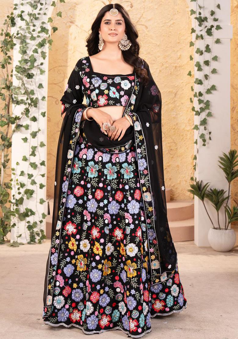 Black Sequins Work Faux Georgette Lehenga Choli