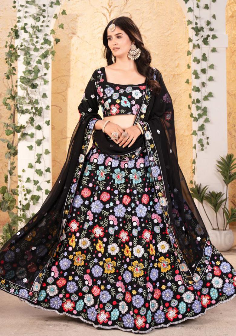 Black Sequins Work Faux Georgette Lehenga Choli