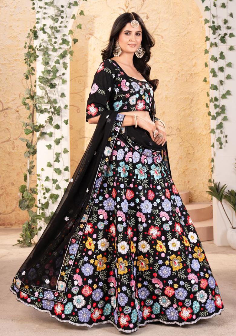 Black Sequins Work Faux Georgette Lehenga Choli