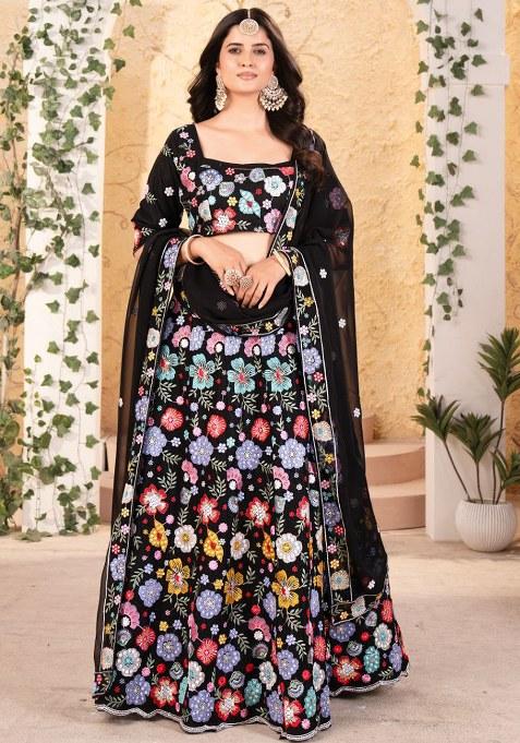 Black Sequins Work Faux Georgette Lehenga Choli