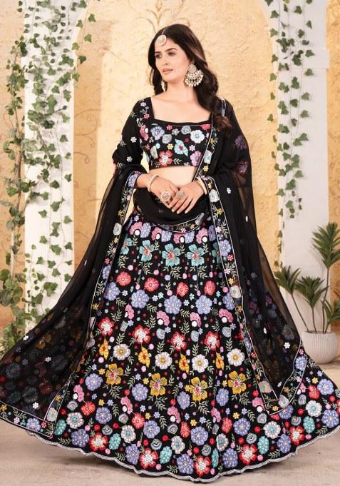 Black Sequins Work Faux Georgette Lehenga Choli