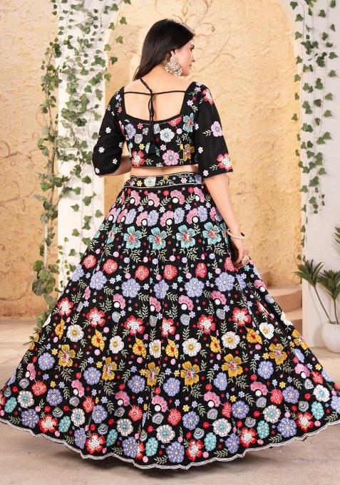 Black Sequins Work Faux Georgette Lehenga Choli