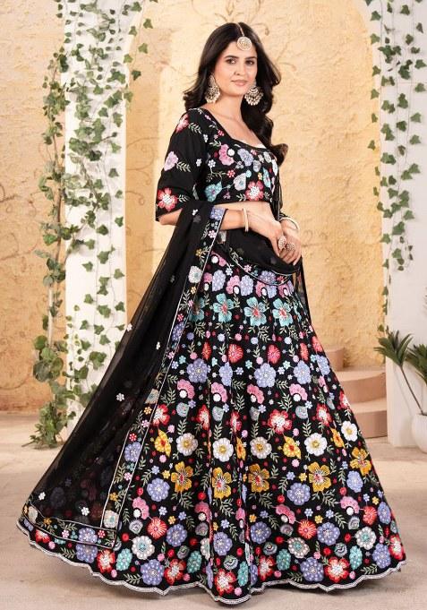 Black Sequins Work Faux Georgette Lehenga Choli
