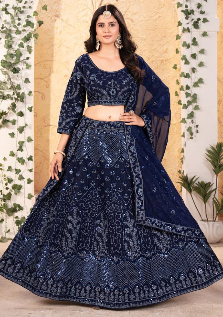 Blue Sequins Work Georgette Lehenga Choli