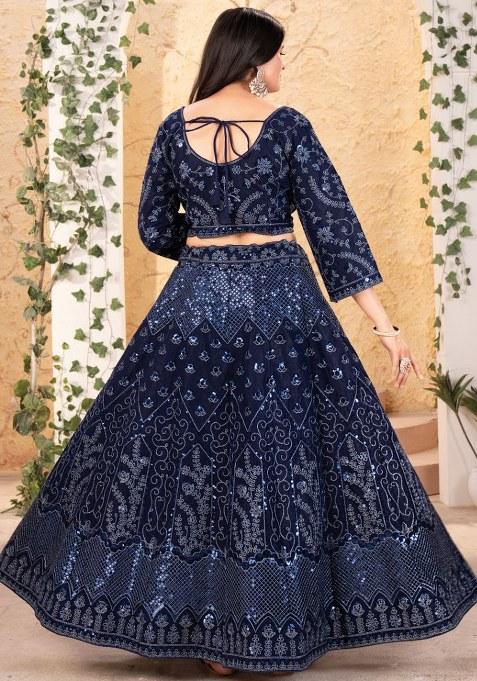 Blue Sequins Work Georgette Lehenga Choli