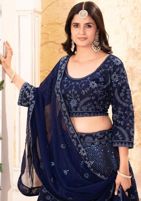 Blue Sequins Work Georgette Lehenga Choli