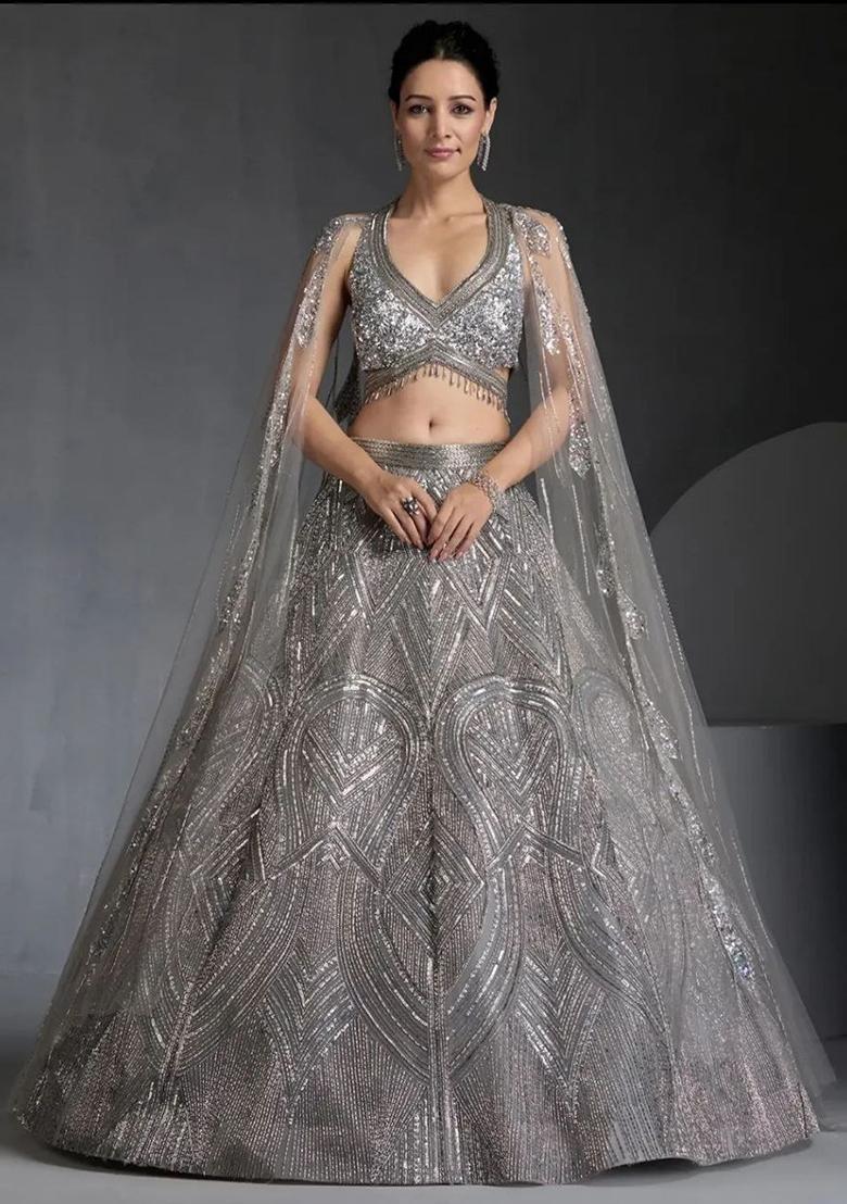 Grey Sequins Work Faux Georgette Lehenga Choli