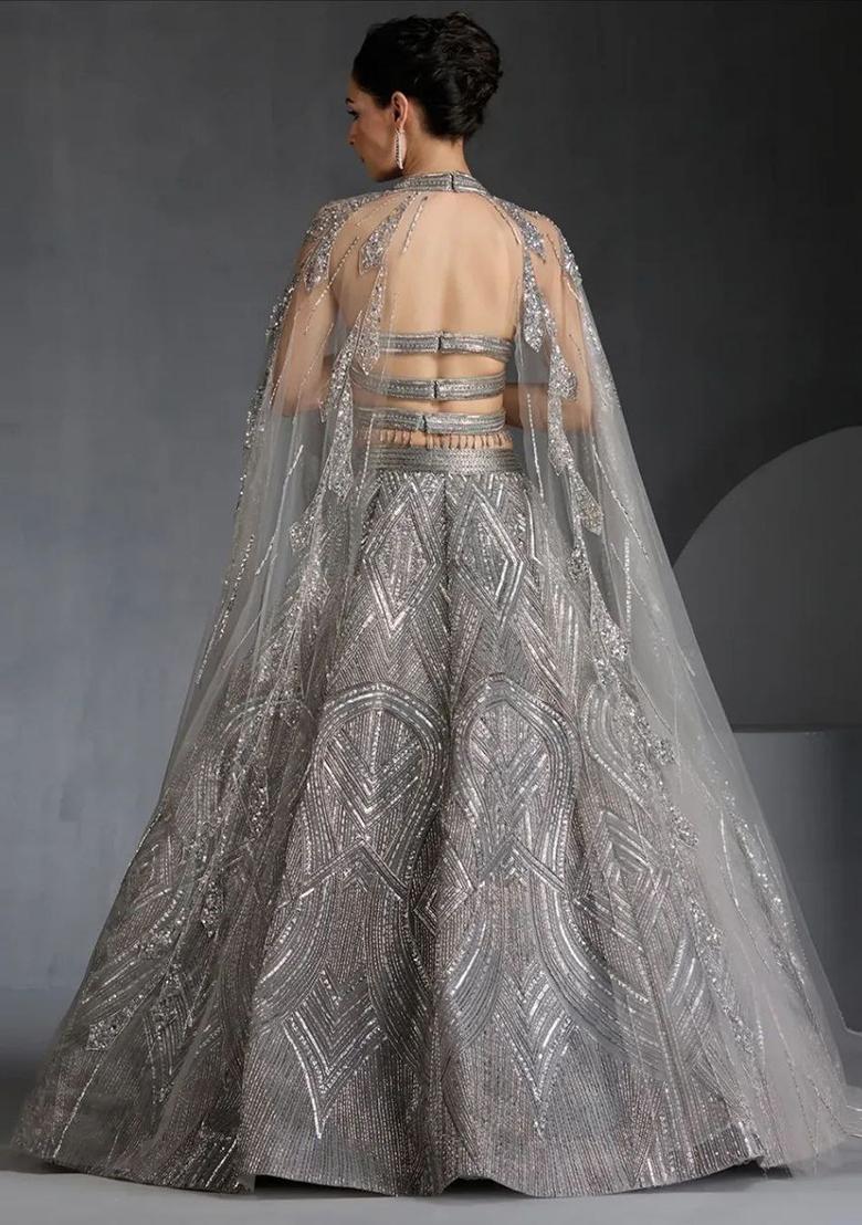 Grey Sequins Work Faux Georgette Lehenga Choli