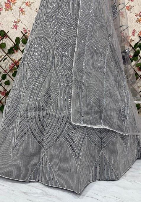 Grey Sequins Work Faux Georgette Lehenga Choli
