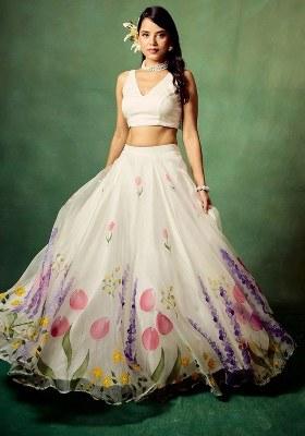Beige Sequins Work Silk Lehenga Choli
