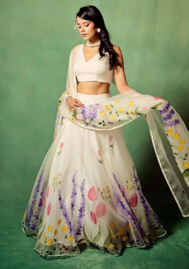 Beige Sequins Work Silk Lehenga Choli
