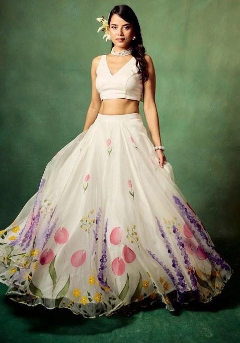 Beige Sequins Work Silk Lehenga Choli