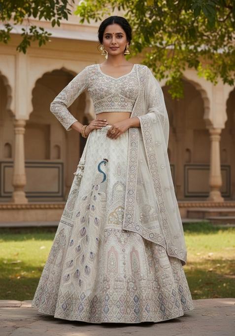 White Sequins Work Net Lehenga Choli