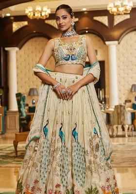 Beige Sequins Work Silk Lehenga Choli