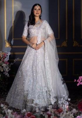 Grey Sequins Work Faux Georgette Lehenga Choli