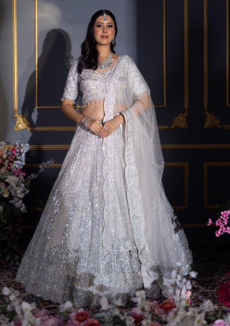 Grey Sequins Work Faux Georgette Lehenga Choli