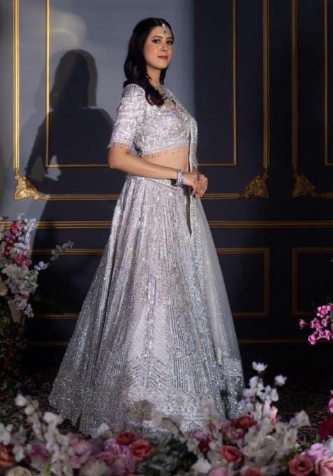 Grey Sequins Work Faux Georgette Lehenga Choli