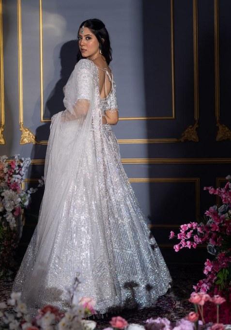 Grey Sequins Work Faux Georgette Lehenga Choli