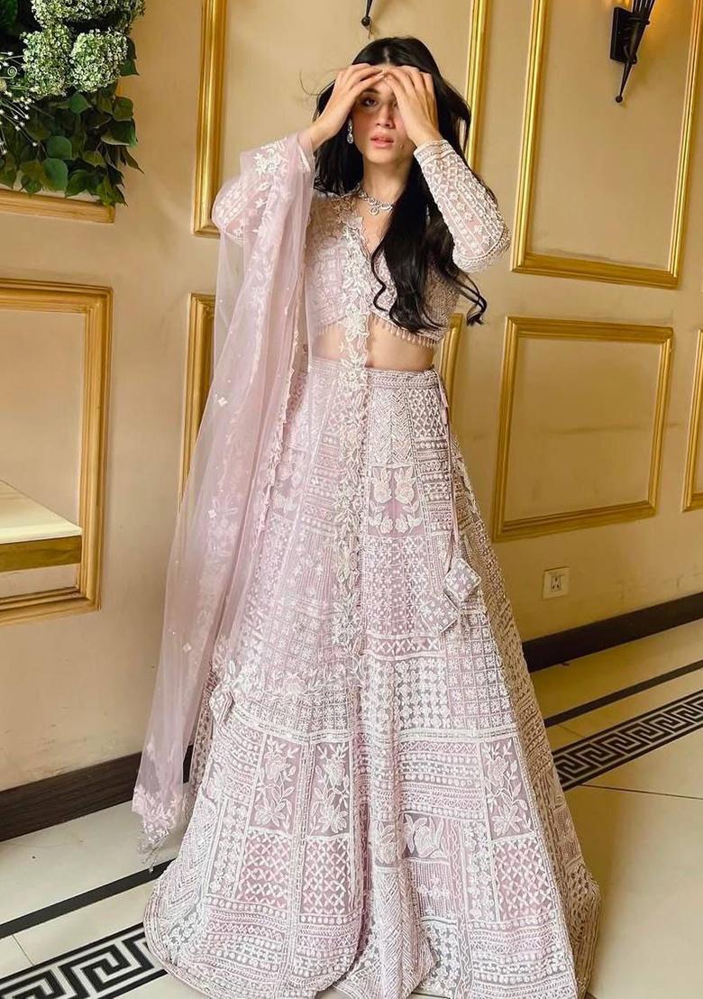 Pink Sequins Work Net Lehenga Choli