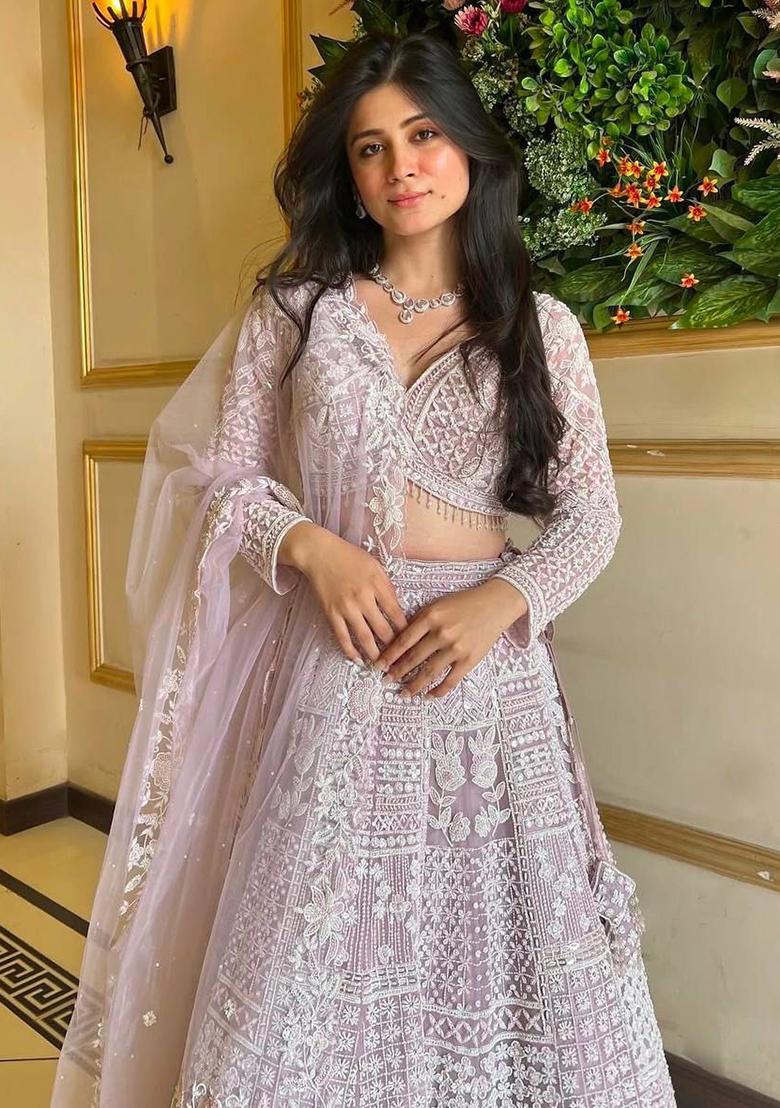 Pink Sequins Work Net Lehenga Choli