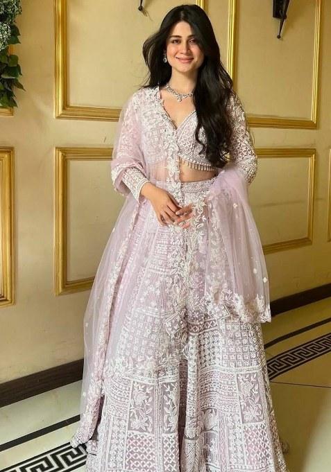 Pink Sequins Work Net Lehenga Choli