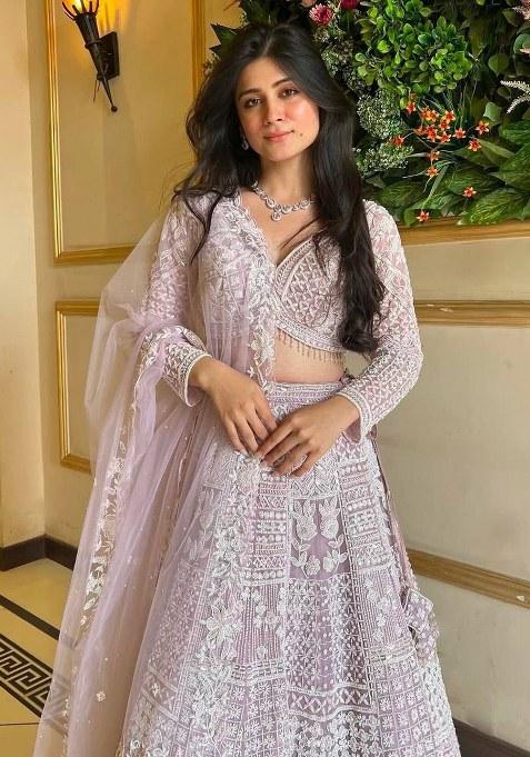 Pink Sequins Work Net Lehenga Choli