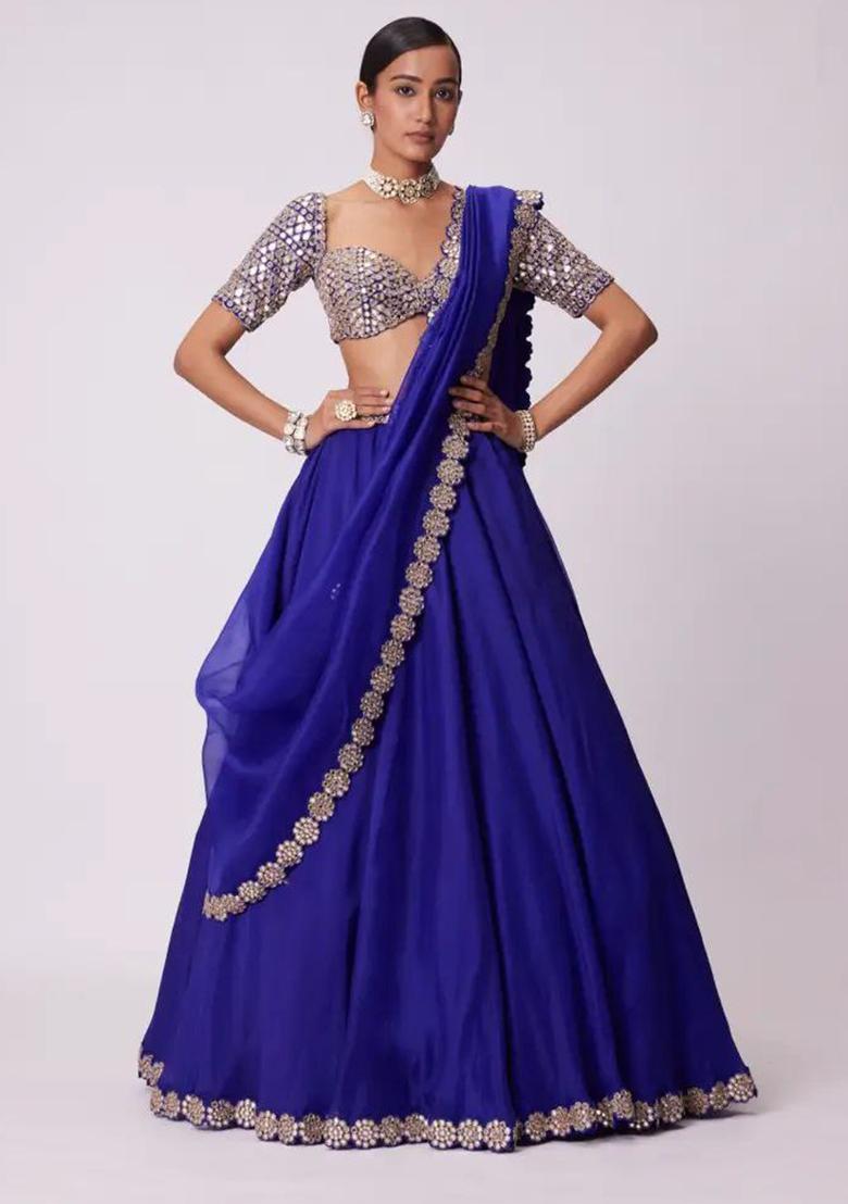 Blue Sequins Work Faux Georgette Lehenga Choli