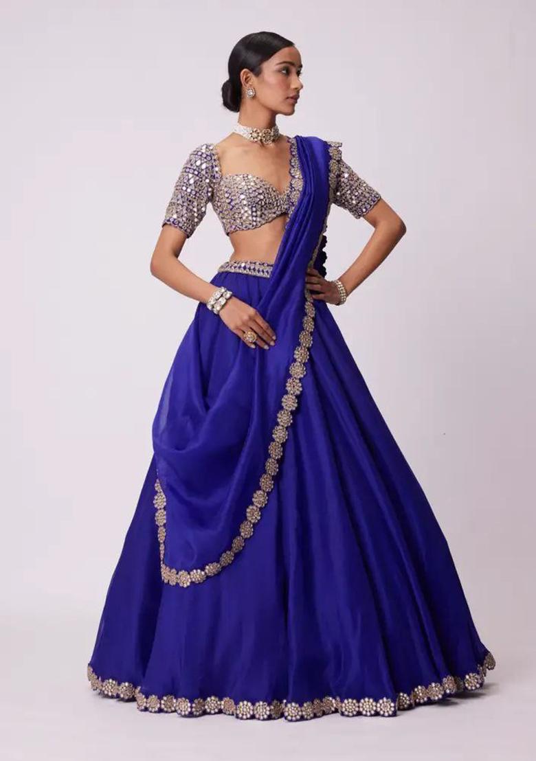 Blue Sequins Work Faux Georgette Lehenga Choli