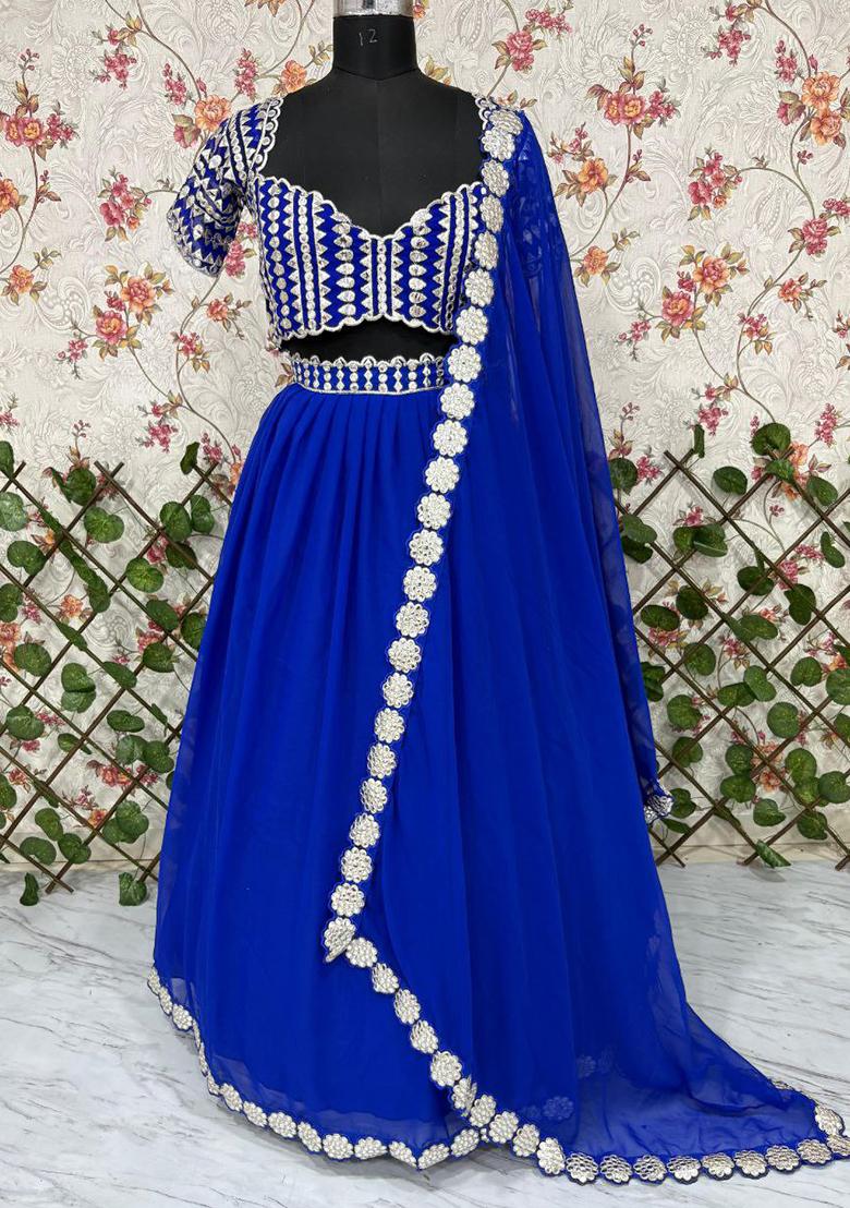 Blue Sequins Work Faux Georgette Lehenga Choli