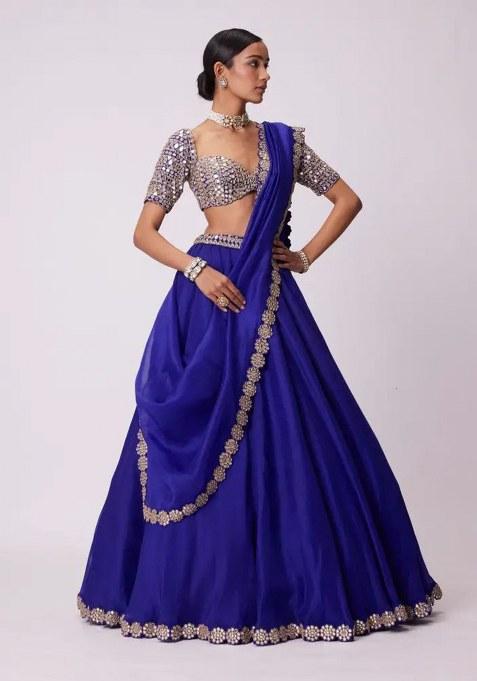 Blue Sequins Work Faux Georgette Lehenga Choli