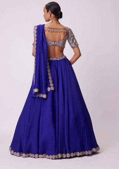 Blue Sequins Work Faux Georgette Lehenga Choli