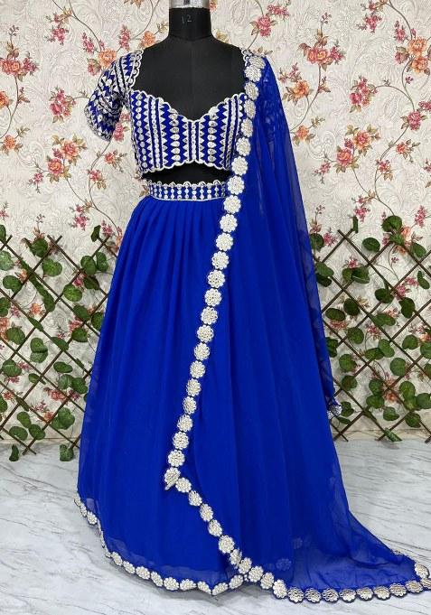 Blue Sequins Work Faux Georgette Lehenga Choli