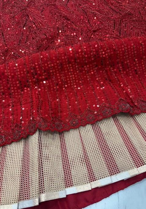 Red Sequins Work Faux Georgette Lehenga Choli
