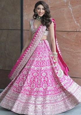 Pink Sequins Work Faux Georgette Lehenga Choli