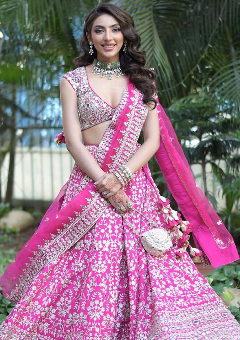 Pink Sequins Work Faux Georgette Lehenga Choli